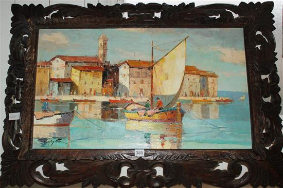 Oil on canvas - harbour scene